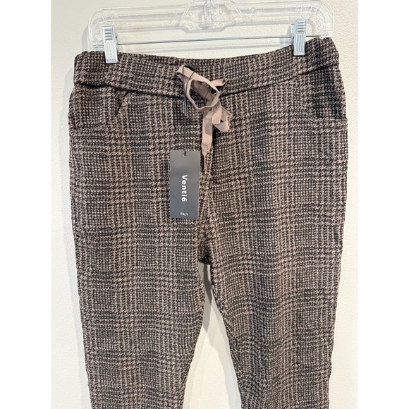Venti6 Pants Women's XL Black Brown Houndstooth Flat Front Drawstring 5 Pockets - Picture 3 of 7